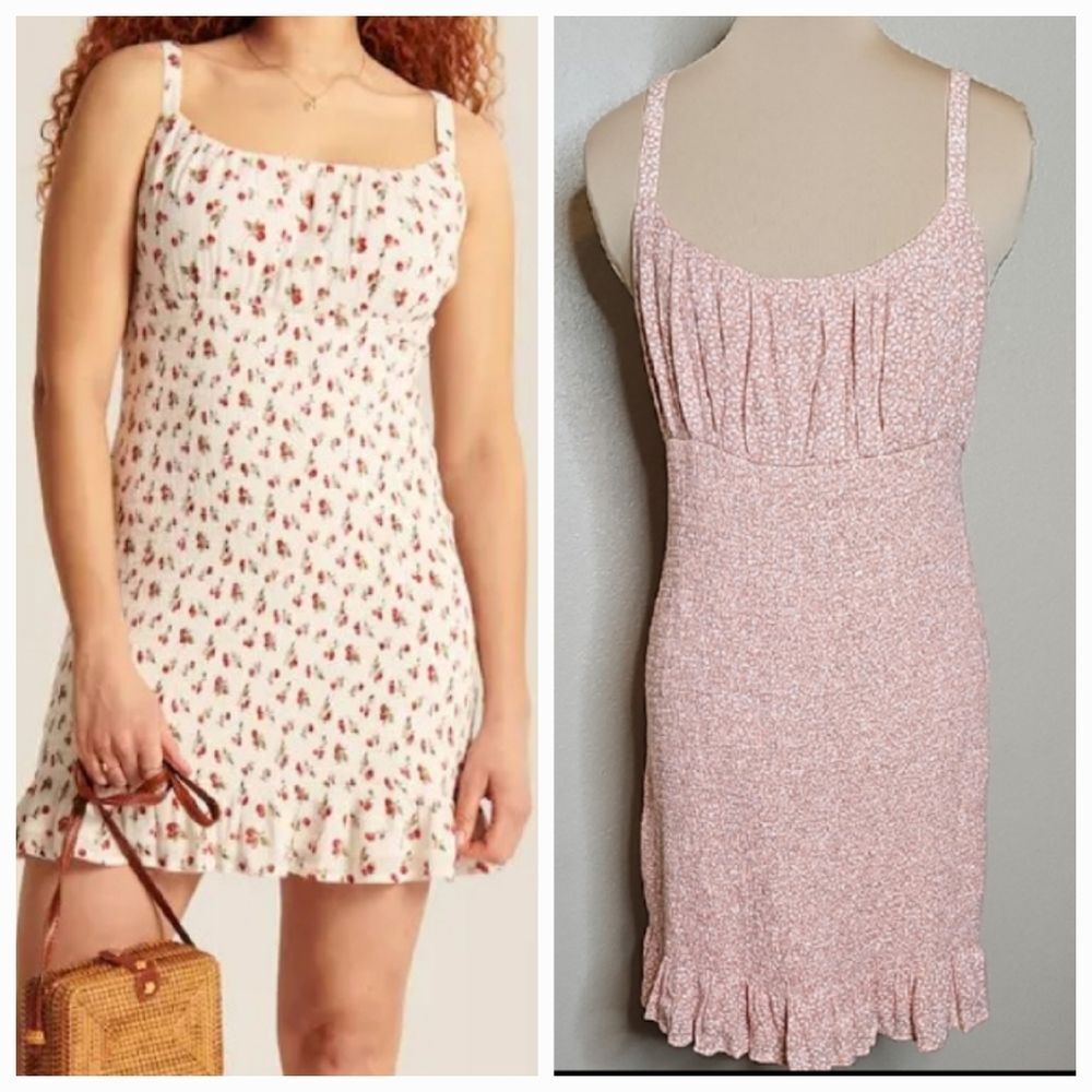 Abercrombie & Fitch Large Smocked Ruffle Floral peach mini Dress